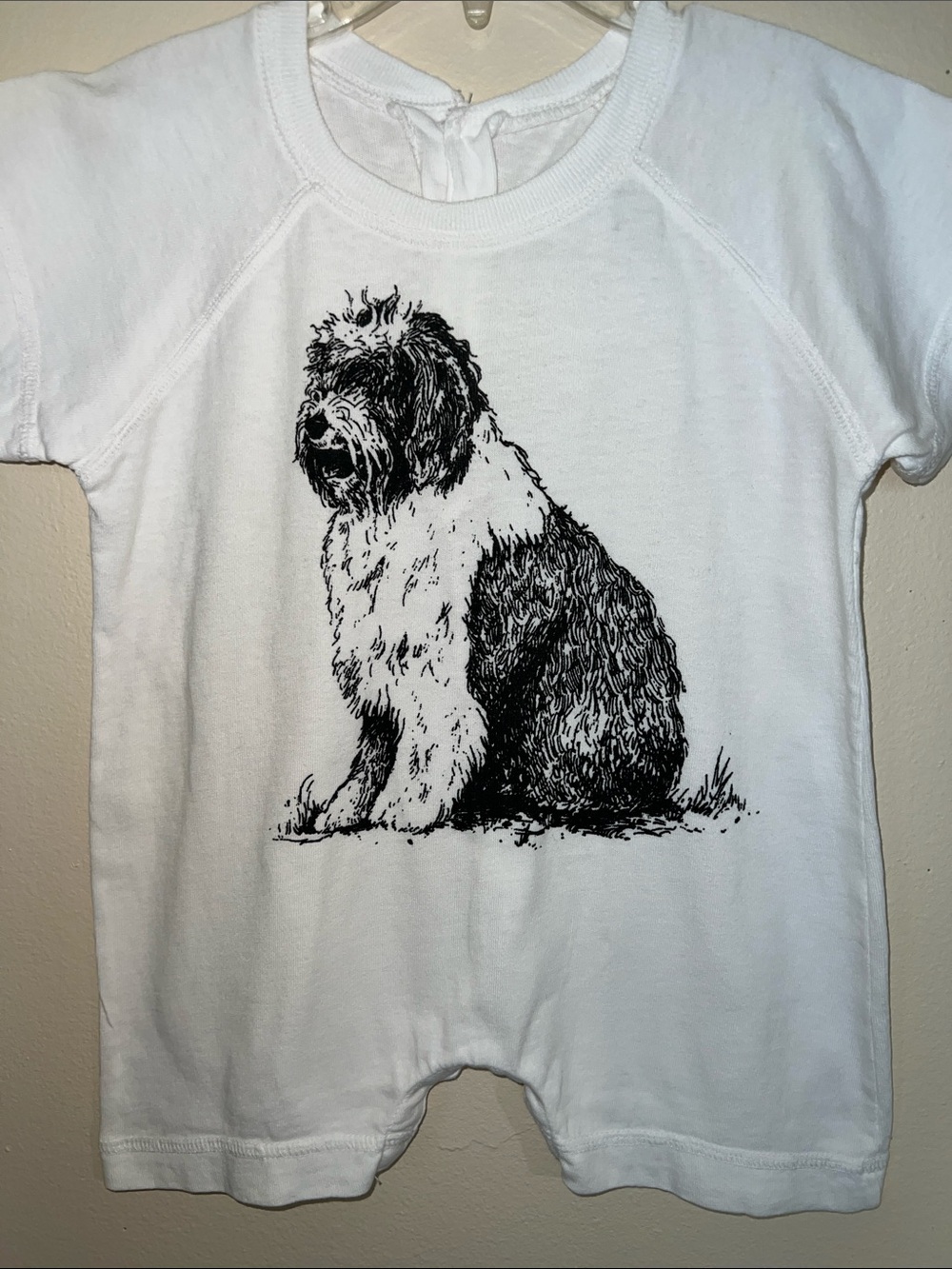 Vintage White Dog Print Snap up Baby Romper 
18M